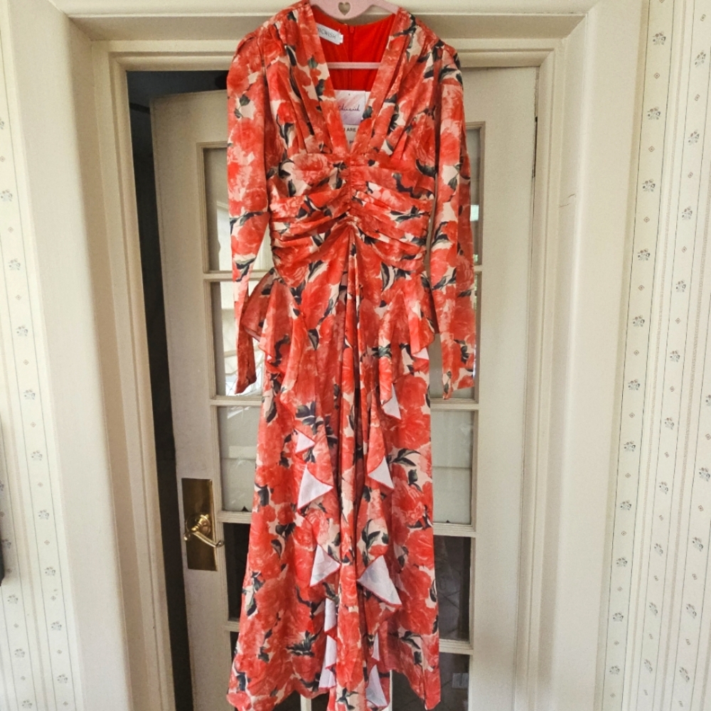 Chicwish Mixed reds and White Ruched Ruffled Dress